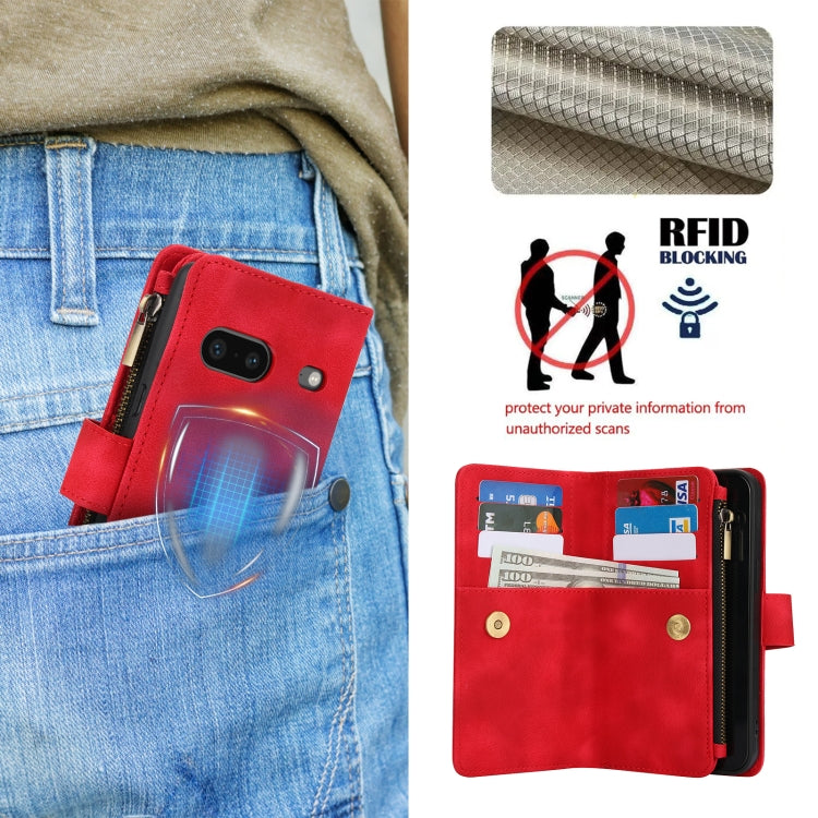 For Google Pixel 7 Dream 9-Card Zipper Wallet RFID Leather Phone Case with Lanyard