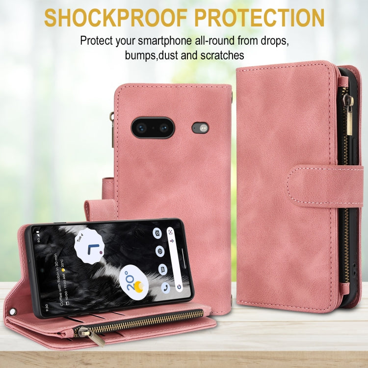 For Google Pixel 7 Dream 9-Card Zipper Wallet RFID Leather Phone Case with Lanyard