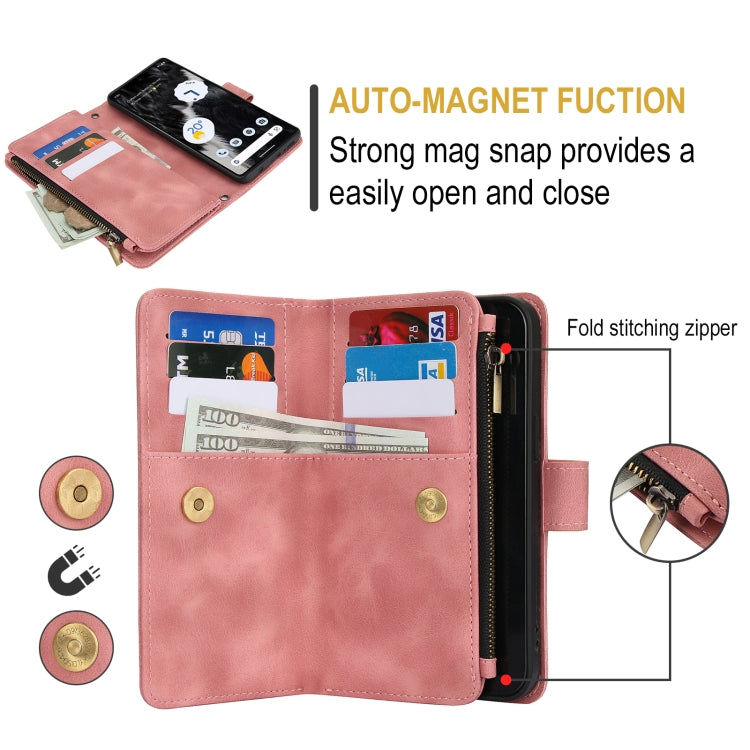 For Google Pixel 7 Dream 9-Card Zipper Wallet RFID Leather Phone Case with Lanyard