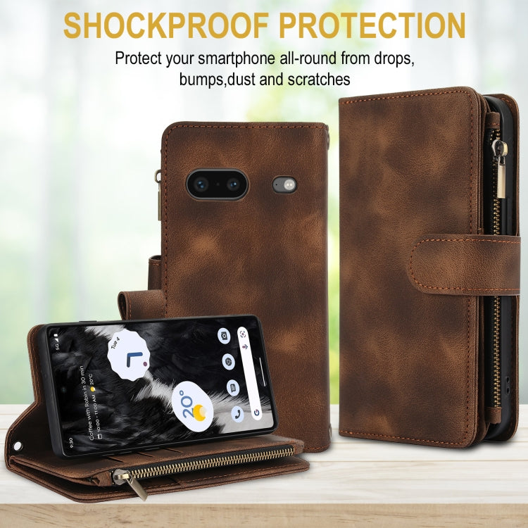 For Google Pixel 7 Dream 9-Card Zipper Wallet RFID Leather Phone Case with Lanyard