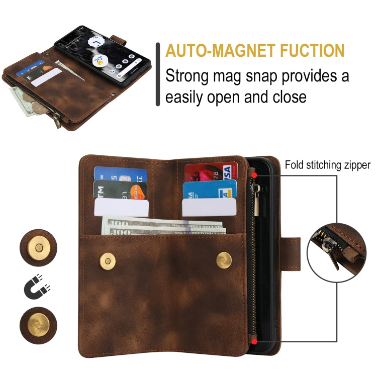 For Google Pixel 7 Dream 9-Card Zipper Wallet RFID Leather Phone Case with Lanyard