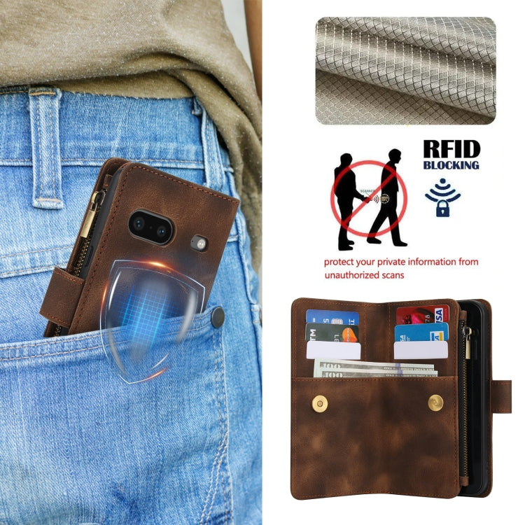 For Google Pixel 7 Dream 9-Card Zipper Wallet RFID Leather Phone Case with Lanyard