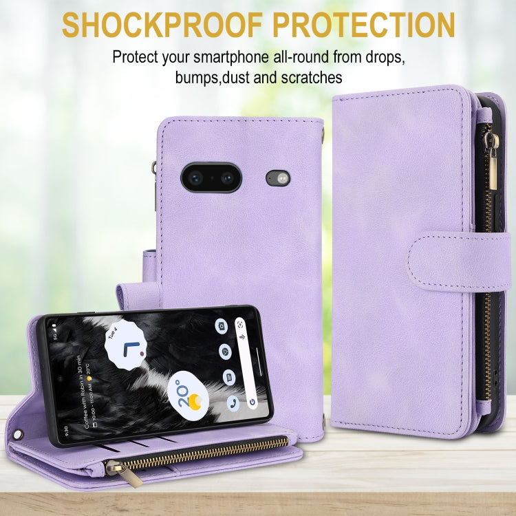 For Google Pixel 7 Dream 9-Card Zipper Wallet RFID Leather Phone Case with Lanyard