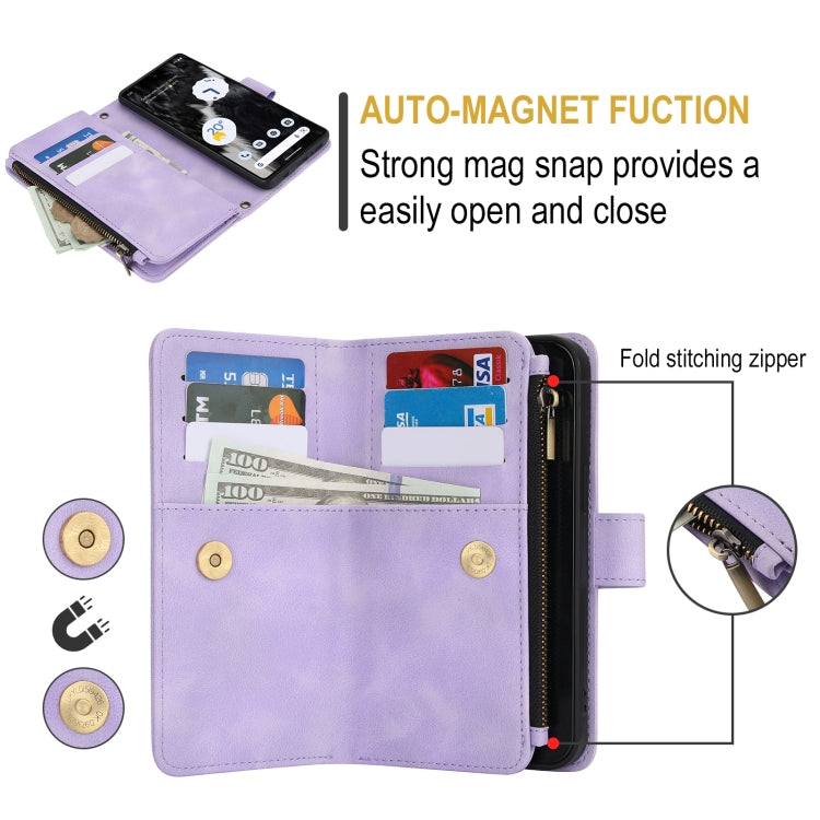 For Google Pixel 7 Dream 9-Card Zipper Wallet RFID Leather Phone Case with Lanyard