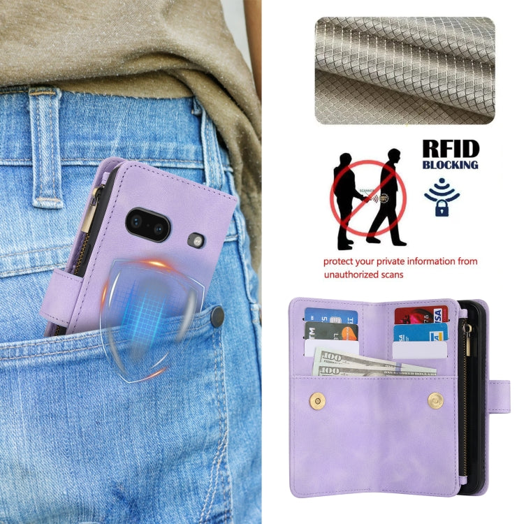 For Google Pixel 7 Dream 9-Card Zipper Wallet RFID Leather Phone Case with Lanyard