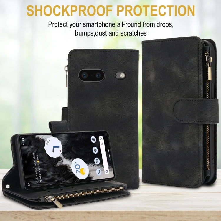 For Google Pixel 7 Dream 9-Card Zipper Wallet RFID Leather Phone Case with Lanyard