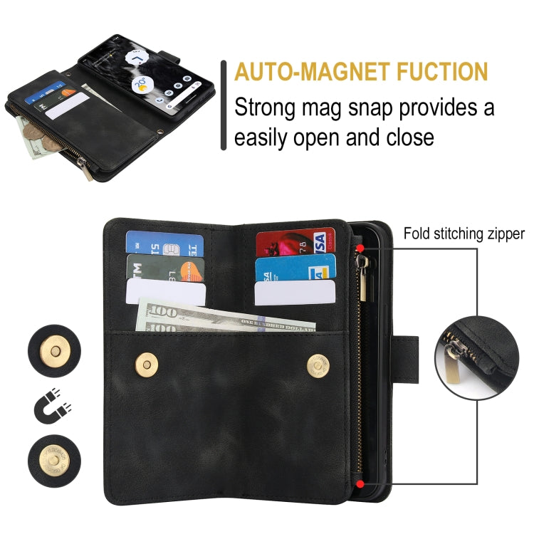 For Google Pixel 7 Dream 9-Card Zipper Wallet RFID Leather Phone Case with Lanyard