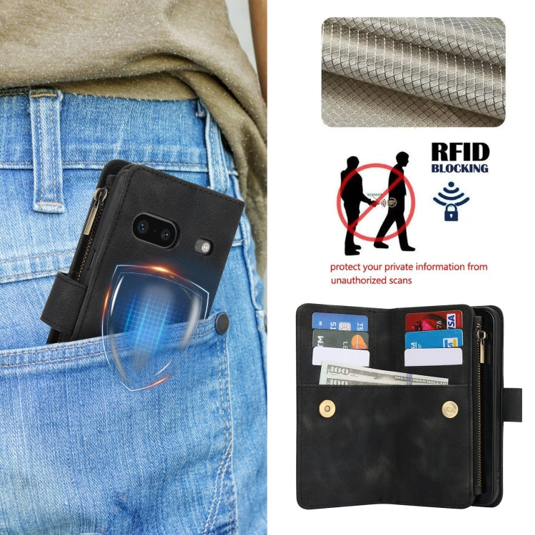 For Google Pixel 7 Dream 9-Card Zipper Wallet RFID Leather Phone Case with Lanyard