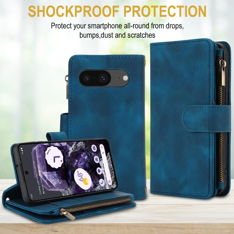 For Google Pixel 8 Dream 9-Card Zipper Wallet RFID Leather Phone Case with Lanyard