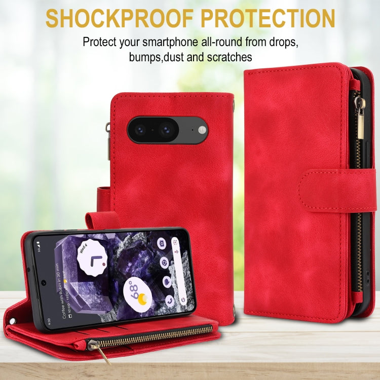 For Google Pixel 8 Dream 9-Card Zipper Wallet RFID Leather Phone Case with Lanyard