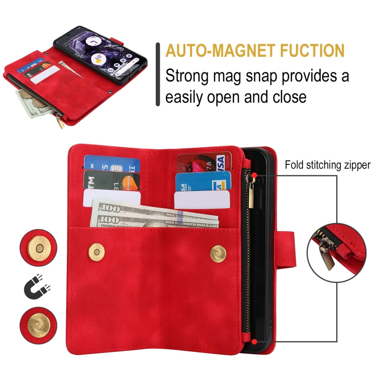 For Google Pixel 8 Dream 9-Card Zipper Wallet RFID Leather Phone Case with Lanyard