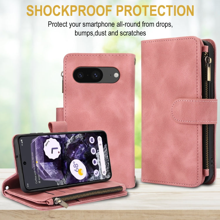 For Google Pixel 8 Dream 9-Card Zipper Wallet RFID Leather Phone Case with Lanyard