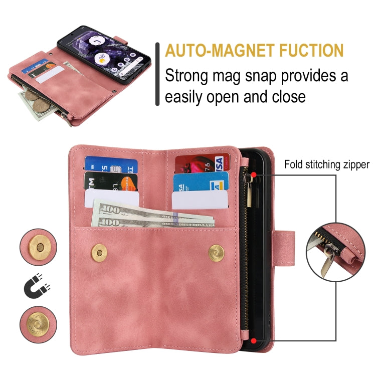 For Google Pixel 8 Dream 9-Card Zipper Wallet RFID Leather Phone Case with Lanyard