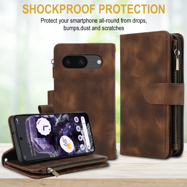 For Google Pixel 8 Dream 9-Card Zipper Wallet RFID Leather Phone Case with Lanyard