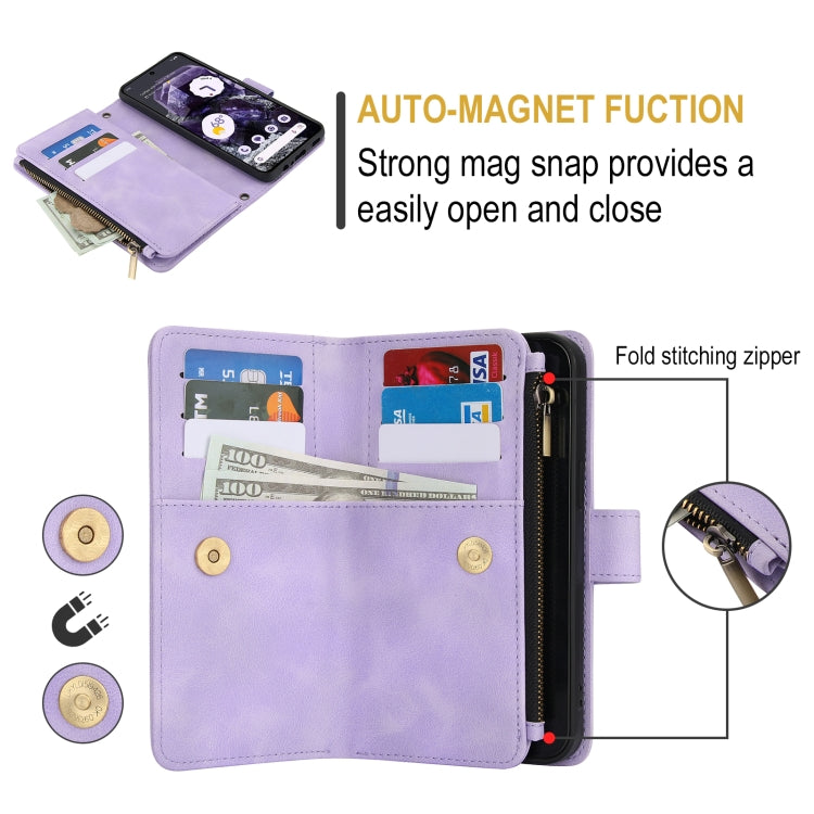 For Google Pixel 8 Dream 9-Card Zipper Wallet RFID Leather Phone Case with Lanyard