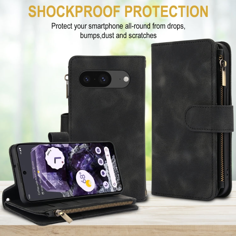 For Google Pixel 8 Dream 9-Card Zipper Wallet RFID Leather Phone Case with Lanyard