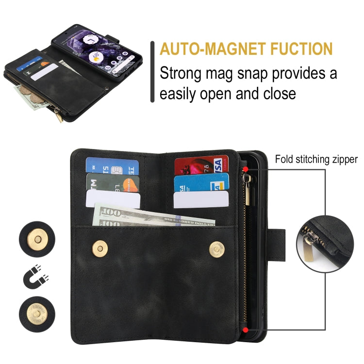 For Google Pixel 8 Dream 9-Card Zipper Wallet RFID Leather Phone Case with Lanyard