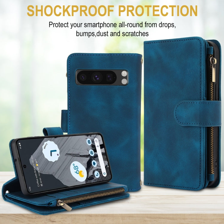For Google Pixel 8 Pro Dream 9-Card Zipper Wallet RFID Leather Phone Case with Lanyard