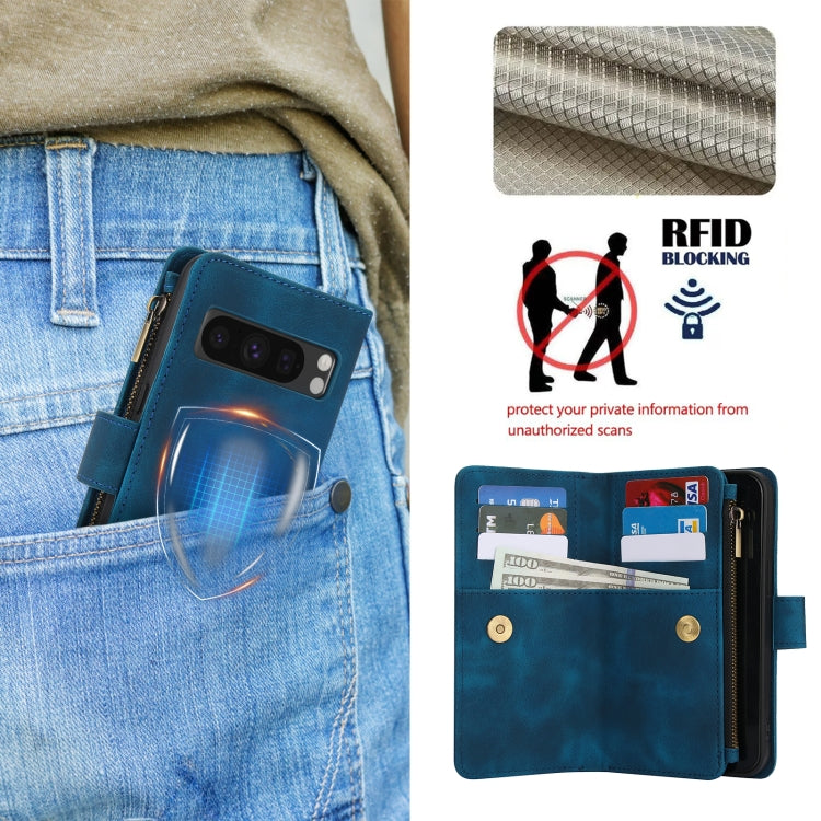 For Google Pixel 8 Pro Dream 9-Card Zipper Wallet RFID Leather Phone Case with Lanyard