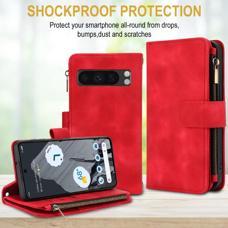 For Google Pixel 8 Pro Dream 9-Card Zipper Wallet RFID Leather Phone Case with Lanyard