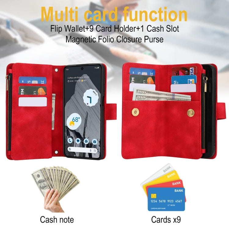 For Google Pixel 8 Pro Dream 9-Card Zipper Wallet RFID Leather Phone Case with Lanyard