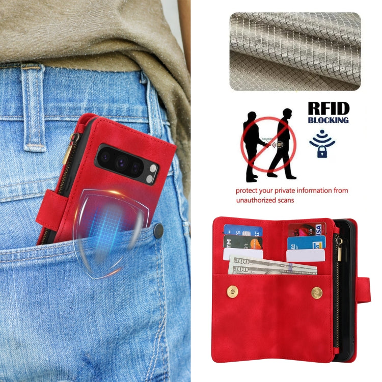 For Google Pixel 8 Pro Dream 9-Card Zipper Wallet RFID Leather Phone Case with Lanyard