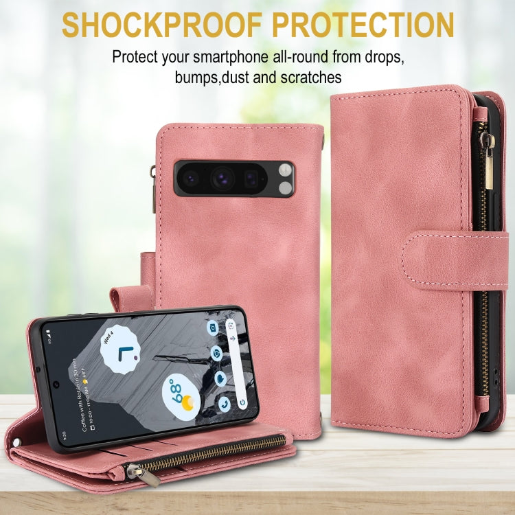 For Google Pixel 8 Pro Dream 9-Card Zipper Wallet RFID Leather Phone Case with Lanyard