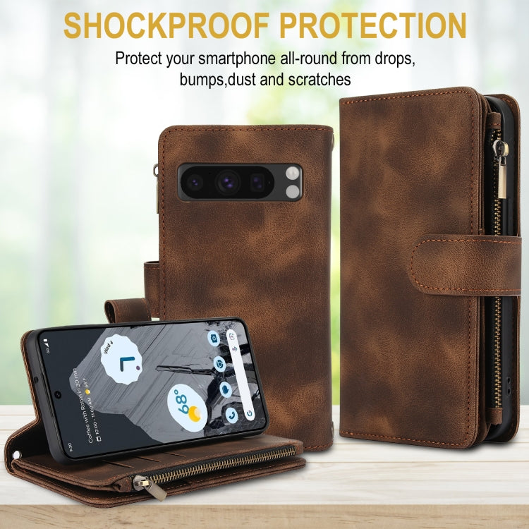 For Google Pixel 8 Pro Dream 9-Card Zipper Wallet RFID Leather Phone Case with Lanyard