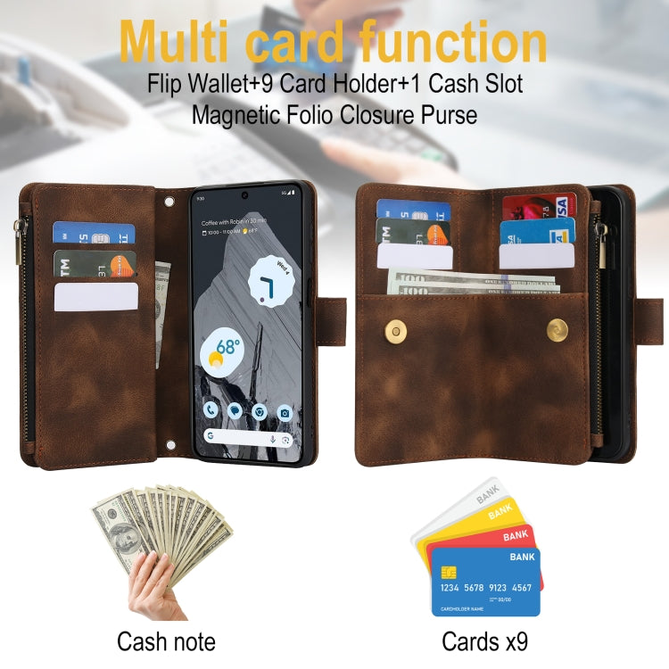 For Google Pixel 8 Pro Dream 9-Card Zipper Wallet RFID Leather Phone Case with Lanyard