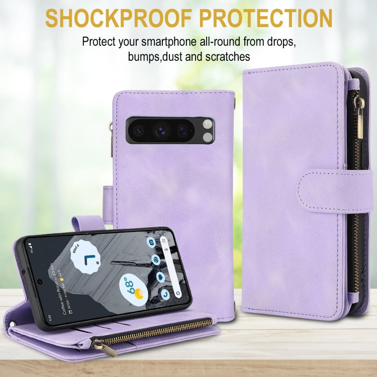 For Google Pixel 8 Pro Dream 9-Card Zipper Wallet RFID Leather Phone Case with Lanyard