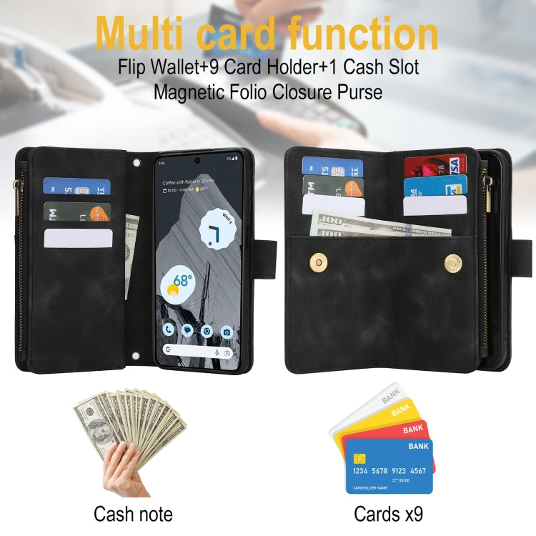 For Google Pixel 8 Pro Dream 9-Card Zipper Wallet RFID Leather Phone Case with Lanyard