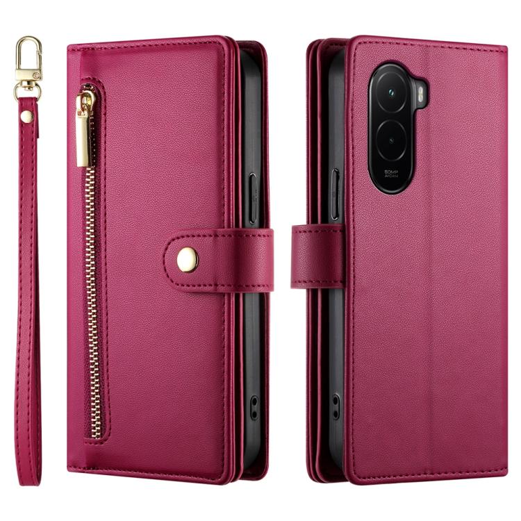 For Xiaomi Poco M7 4G 169mm Nine Card-slot Zipper Wallet Bag Leather Phone Case