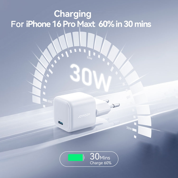 JOYROOM JR-TCG15 30W GaN USB-C / Type-C Port Mini Charger, Plug:EU Plug - White