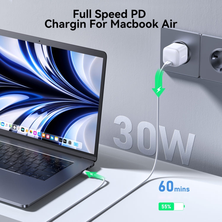JOYROOM JR-TCG15 30W GaN USB-C / Type-C Port Mini Charger, Plug:EU Plug - White