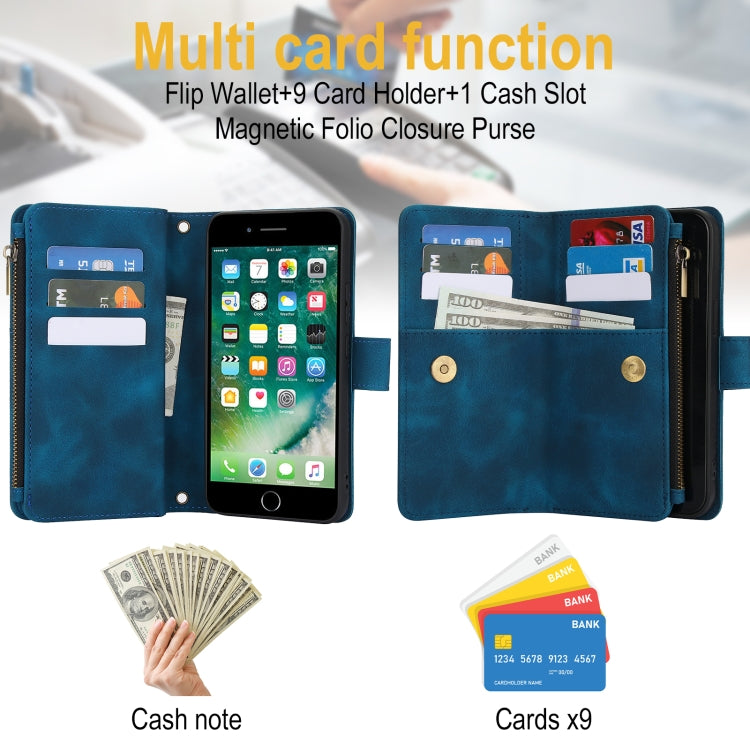 For iPhone 7 / 8 / SE 2022 Dream 9-Card Zipper Wallet RFID Leather Phone Case with Lanyard
