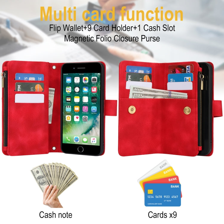 For iPhone 7 / 8 / SE 2022 Dream 9-Card Zipper Wallet RFID Leather Phone Case with Lanyard