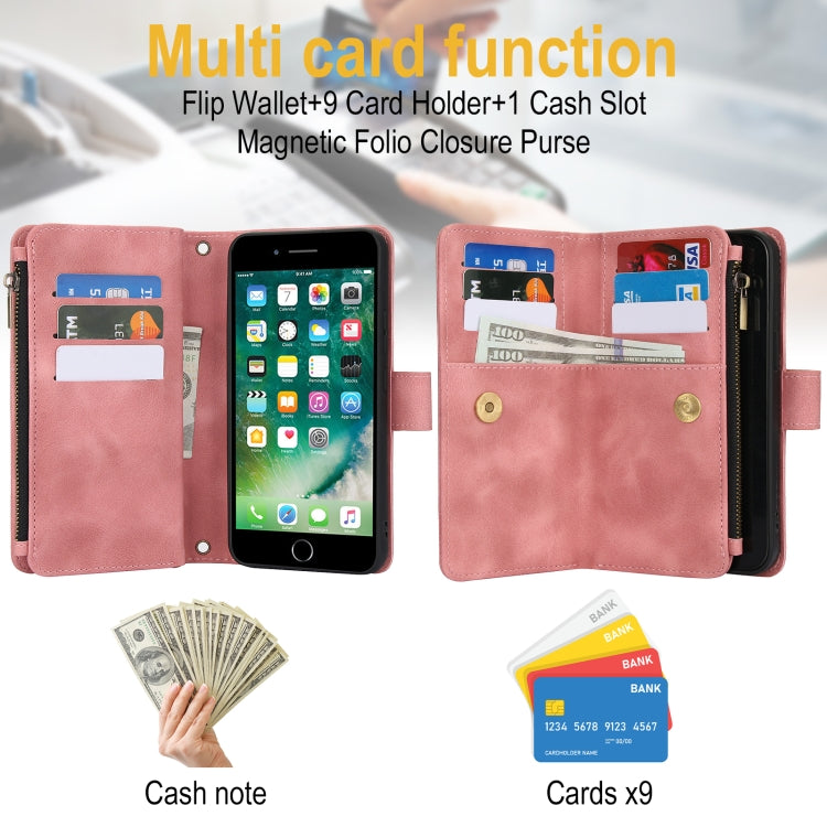 For iPhone 7 / 8 / SE 2022 Dream 9-Card Zipper Wallet RFID Leather Phone Case with Lanyard
