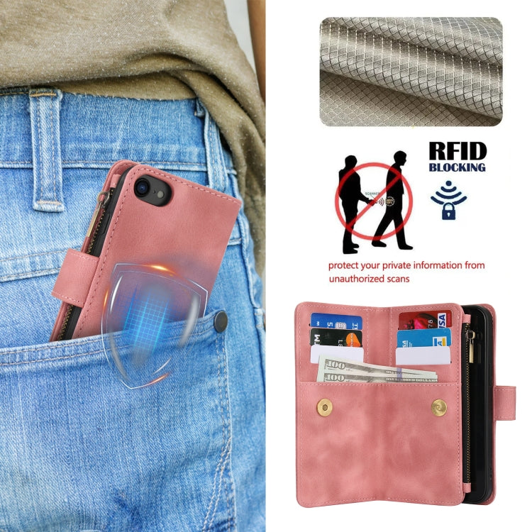 For iPhone 7 / 8 / SE 2022 Dream 9-Card Zipper Wallet RFID Leather Phone Case with Lanyard