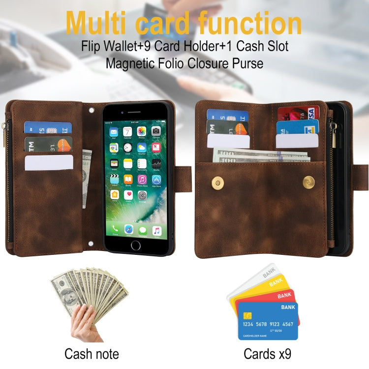 For iPhone 7 / 8 / SE 2022 Dream 9-Card Zipper Wallet RFID Leather Phone Case with Lanyard