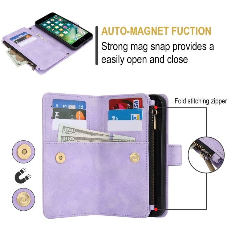 For iPhone 7 / 8 / SE 2022 Dream 9-Card Zipper Wallet RFID Leather Phone Case with Lanyard