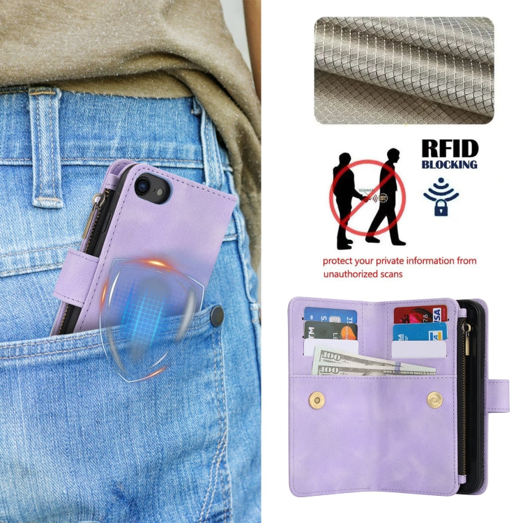For iPhone 7 / 8 / SE 2022 Dream 9-Card Zipper Wallet RFID Leather Phone Case with Lanyard