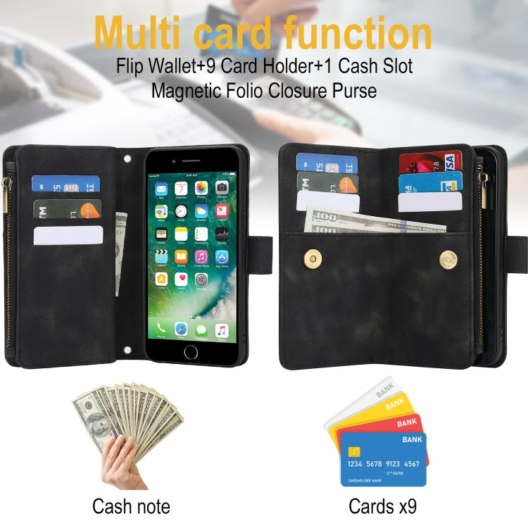 For iPhone 7 / 8 / SE 2022 Dream 9-Card Zipper Wallet RFID Leather Phone Case with Lanyard