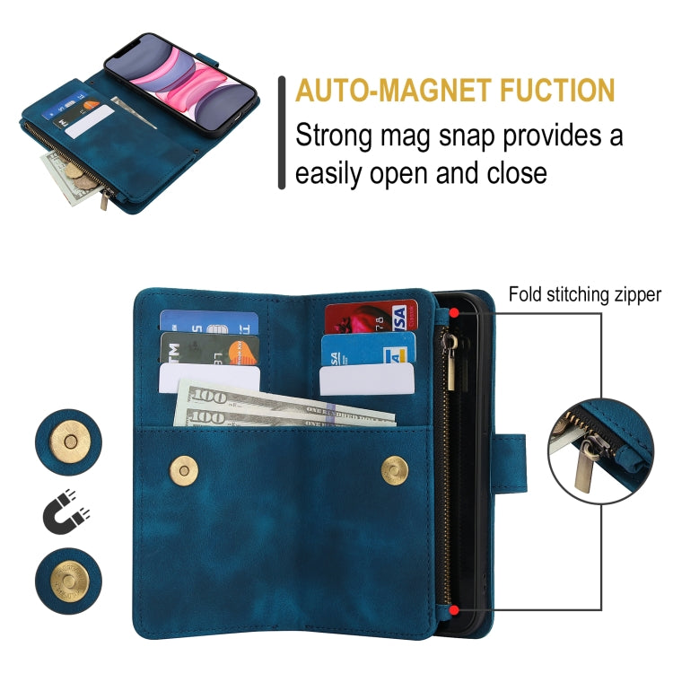 For iPhone 11 Dream 9-Card Zipper Wallet RFID Leather Phone Case with Lanyard