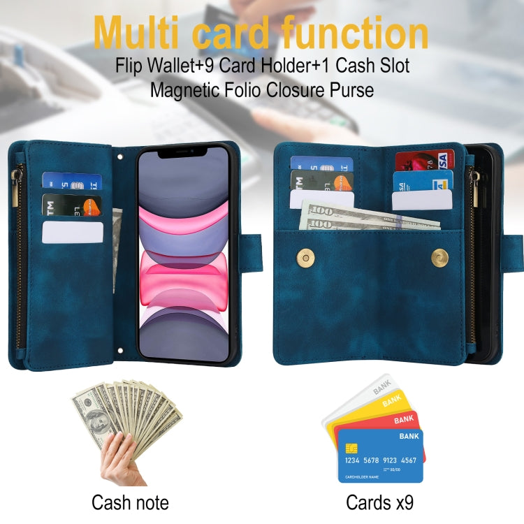 For iPhone 11 Dream 9-Card Zipper Wallet RFID Leather Phone Case with Lanyard