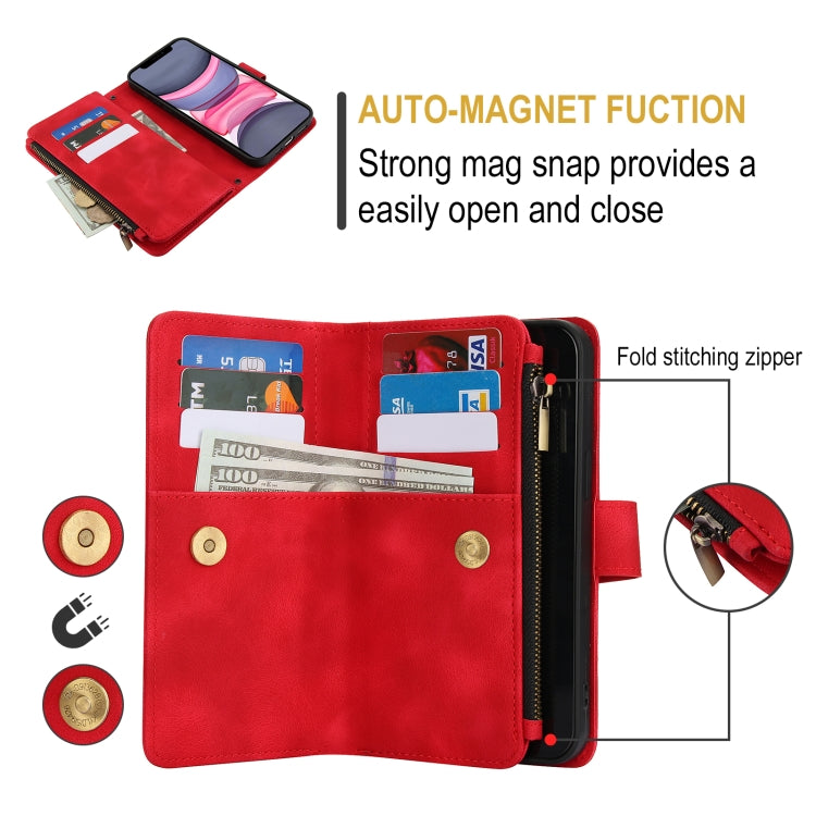 For iPhone 11 Dream 9-Card Zipper Wallet RFID Leather Phone Case with Lanyard
