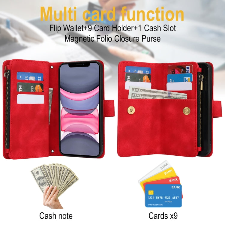 For iPhone 11 Dream 9-Card Zipper Wallet RFID Leather Phone Case with Lanyard