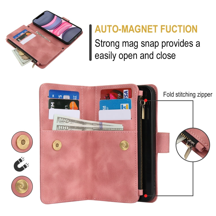 For iPhone 11 Dream 9-Card Zipper Wallet RFID Leather Phone Case with Lanyard