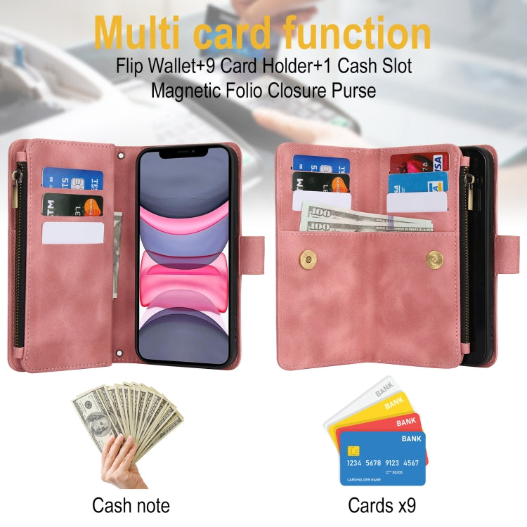 For iPhone 11 Dream 9-Card Zipper Wallet RFID Leather Phone Case with Lanyard