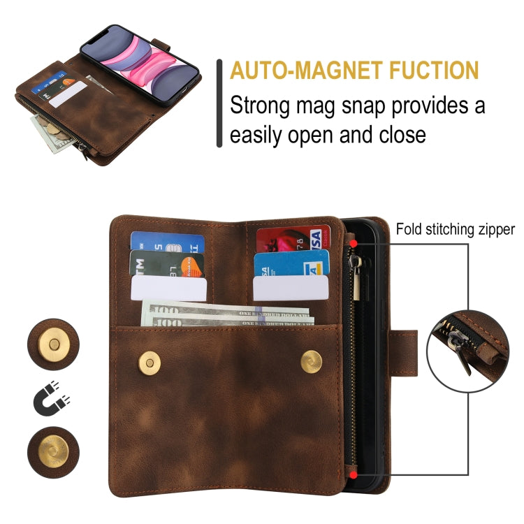 For iPhone 11 Dream 9-Card Zipper Wallet RFID Leather Phone Case with Lanyard