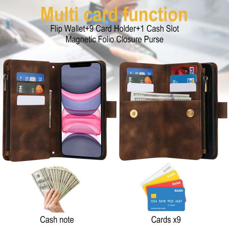 For iPhone 11 Dream 9-Card Zipper Wallet RFID Leather Phone Case with Lanyard